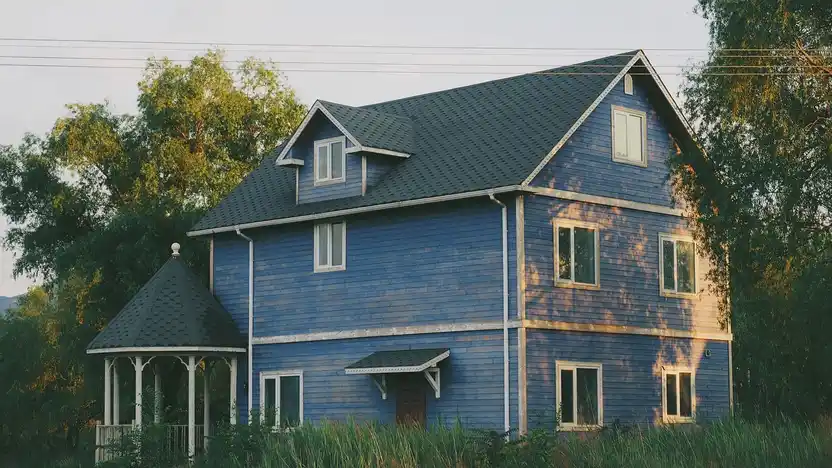 Grey House with Blue Door